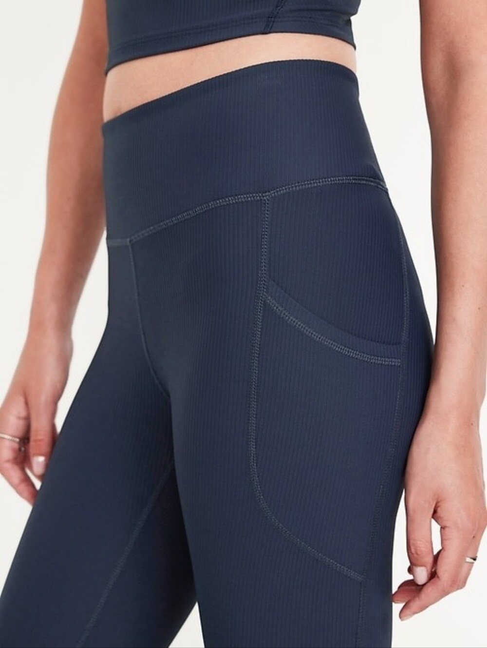 NWT, Old Navy Dark Navy Ribbed High-Rise Leggings with Side Pocket, Size L